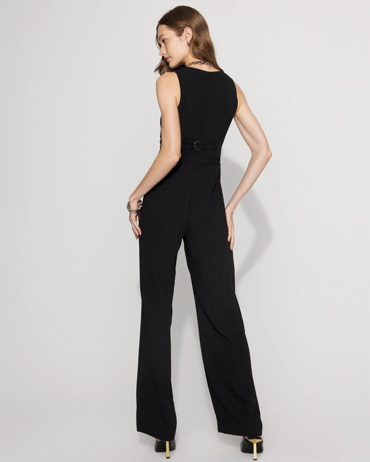 White House Black Market Metallic Pinstripe Crepe Jumpsuit