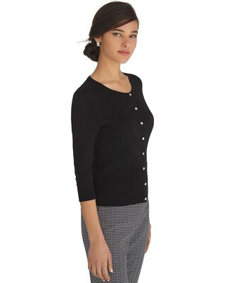 3/4 Sleeve Crewneck Black Cardigan