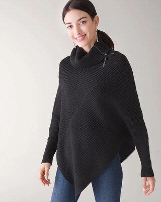 Zip Split Neck Poncho Sweater