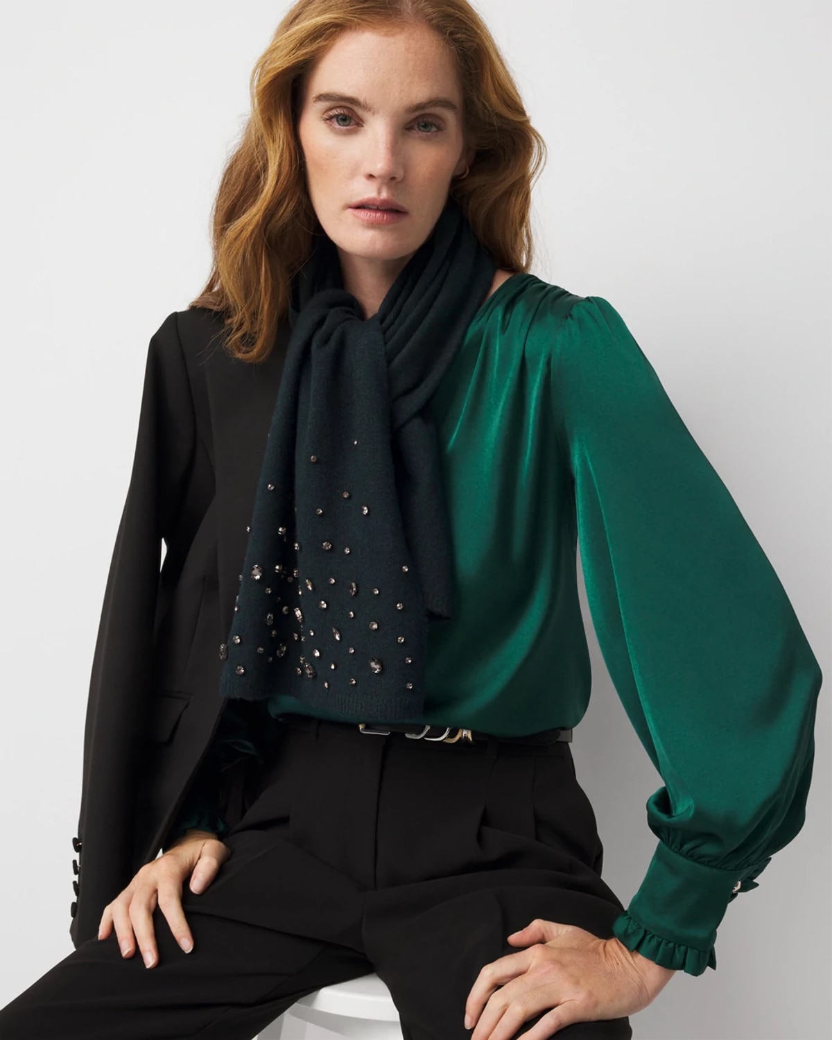 White House Black Market Rhinestone Scarf In Green