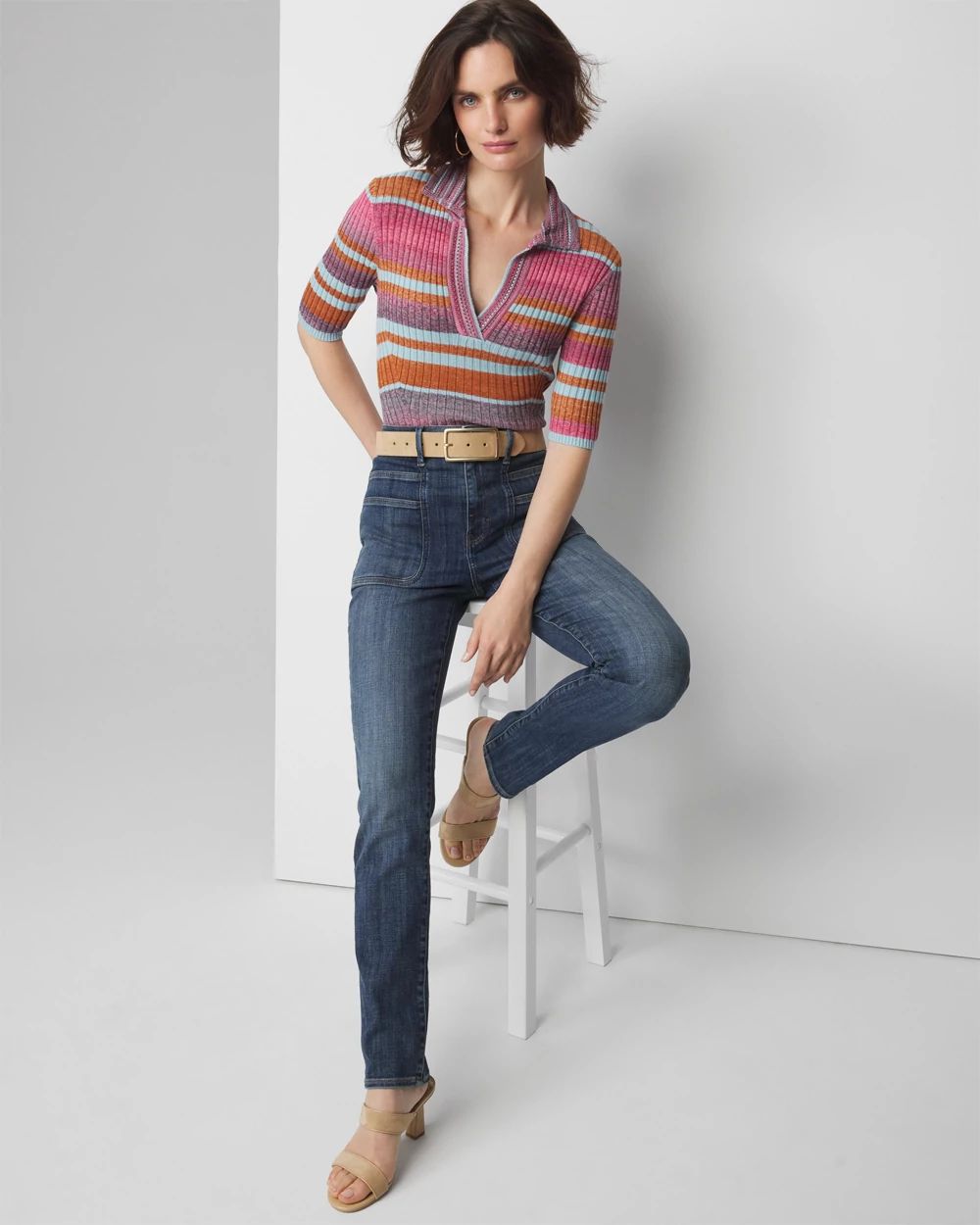 Elbow-Sleeve Space-Dye Henley Top