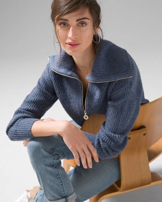 Zip-Neck Ribbed Pullover