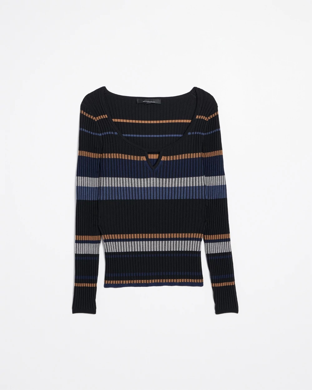 Long Sleeve Stripe Keyhole Pullover Sweater