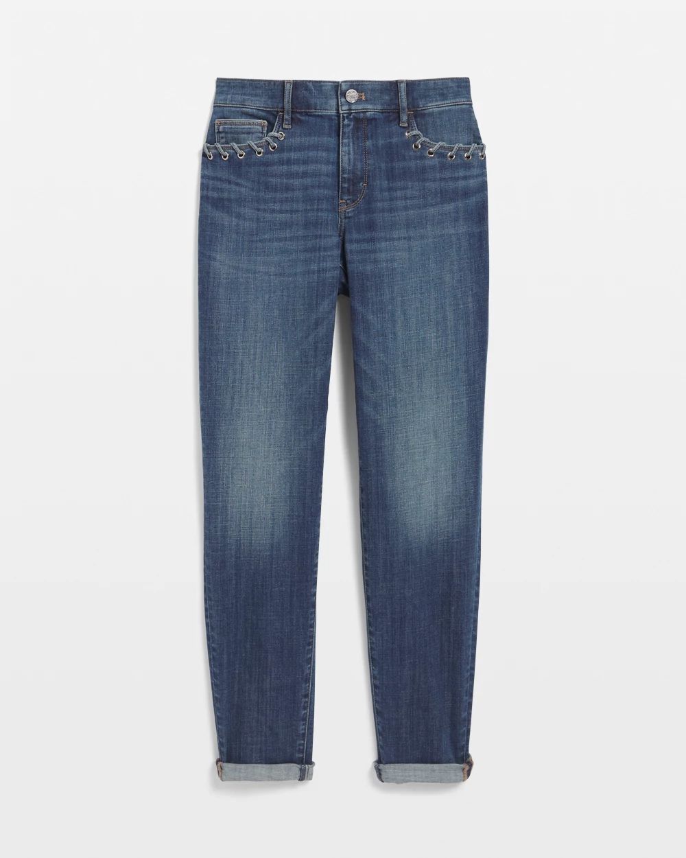 Mid-Rise Everyday Soft Denim  Grommet Girlfriend Jean click to view larger image.