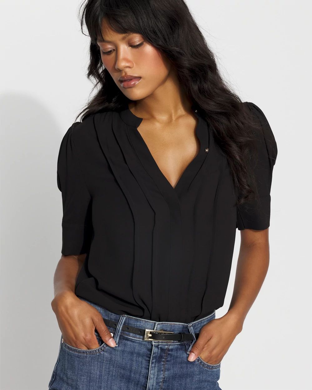 Elbow Sleeve Y-Neck Shirt