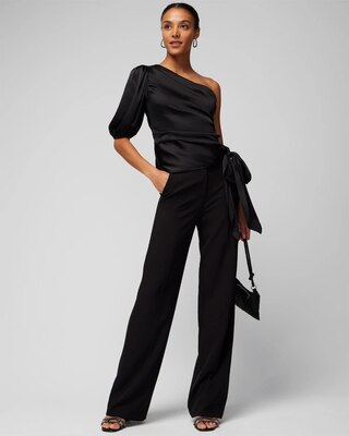 One Shoulder Satin Tie Blouse