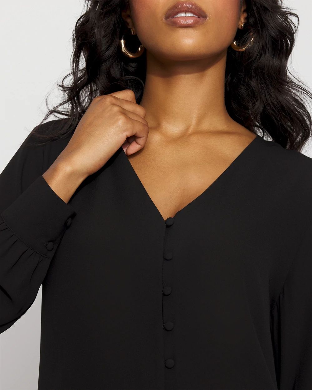 Long-Sleeve Button-Up Blouse click to view larger image.