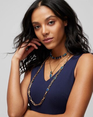 Goldtone and Blue Convertible Necklace
