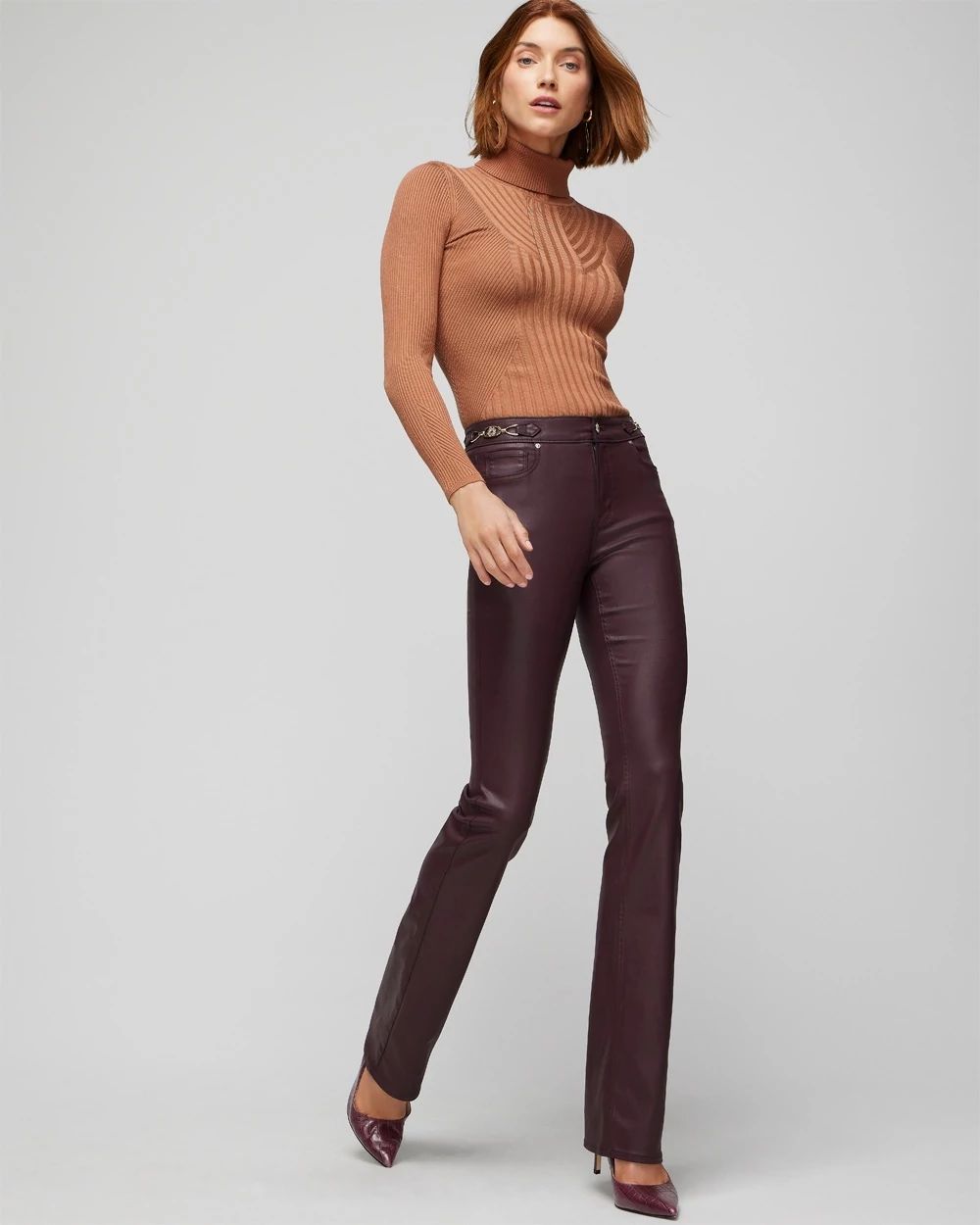 High Rise Coated Horsebit Detail Bootcut Jeans