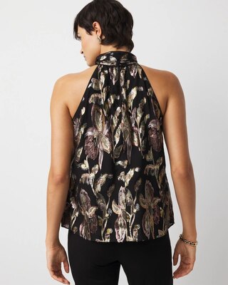 Floral Jacquard Tie-Neck Blouse click to view larger image.