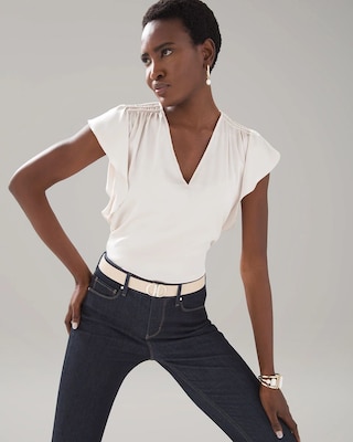Flutter-Sleeve V-Neck Top