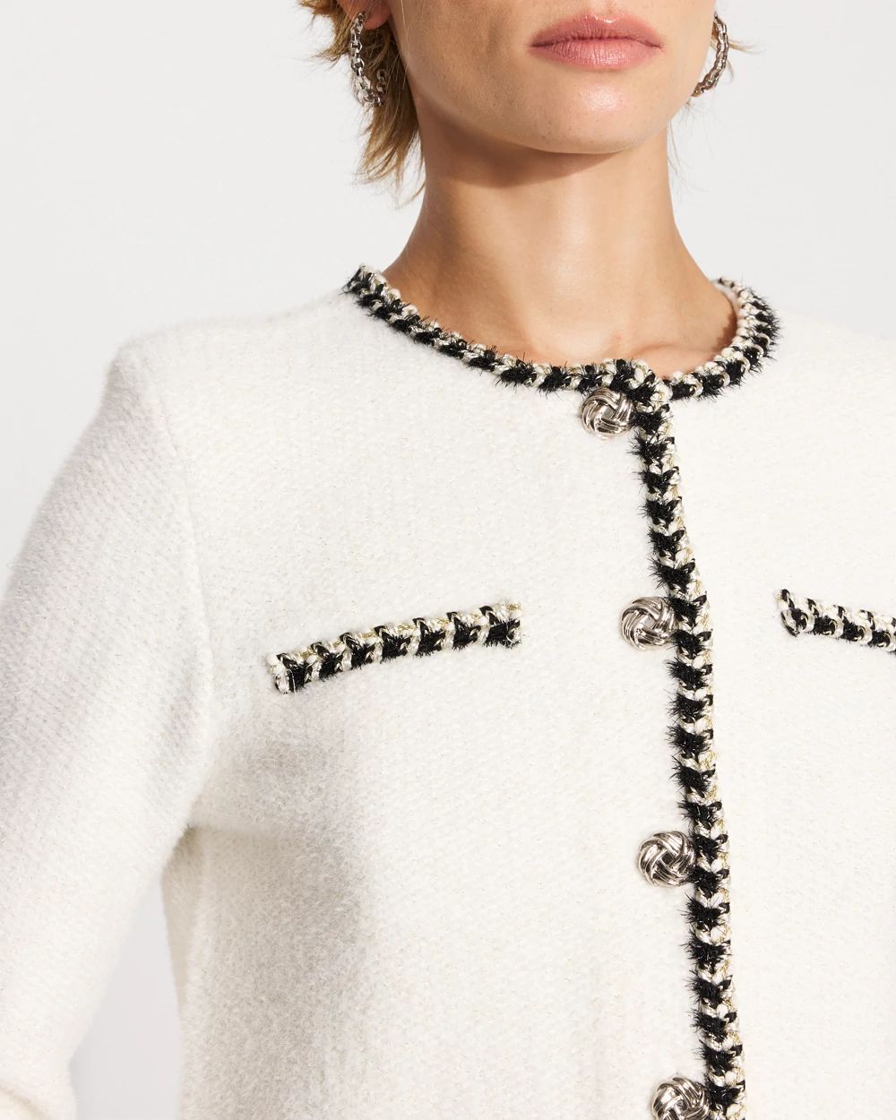 Black and White Tweed Sweater Jacket