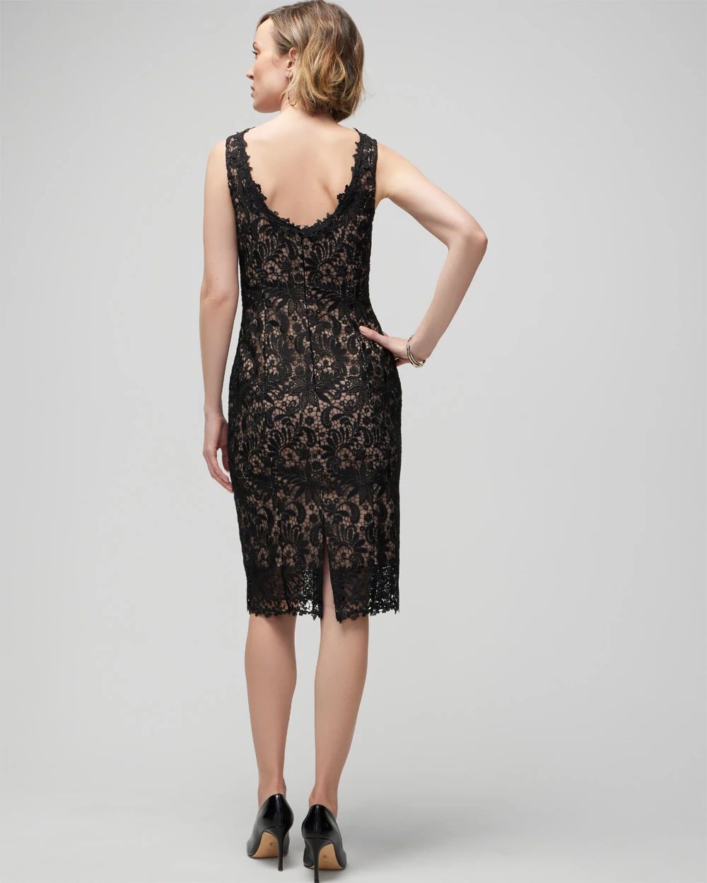 Petite Illusion Neck Lace Sheath Dress click to view larger image.