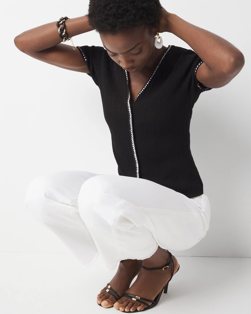 Braided Trim Cardigan Sweater