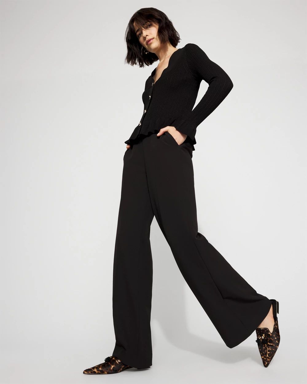 High-Rise Flat-Front Wide-Leg Pant