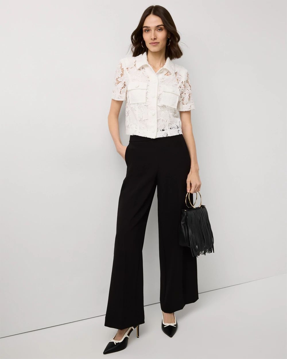 High-Rise Flat-Front Wide-Leg Pant
