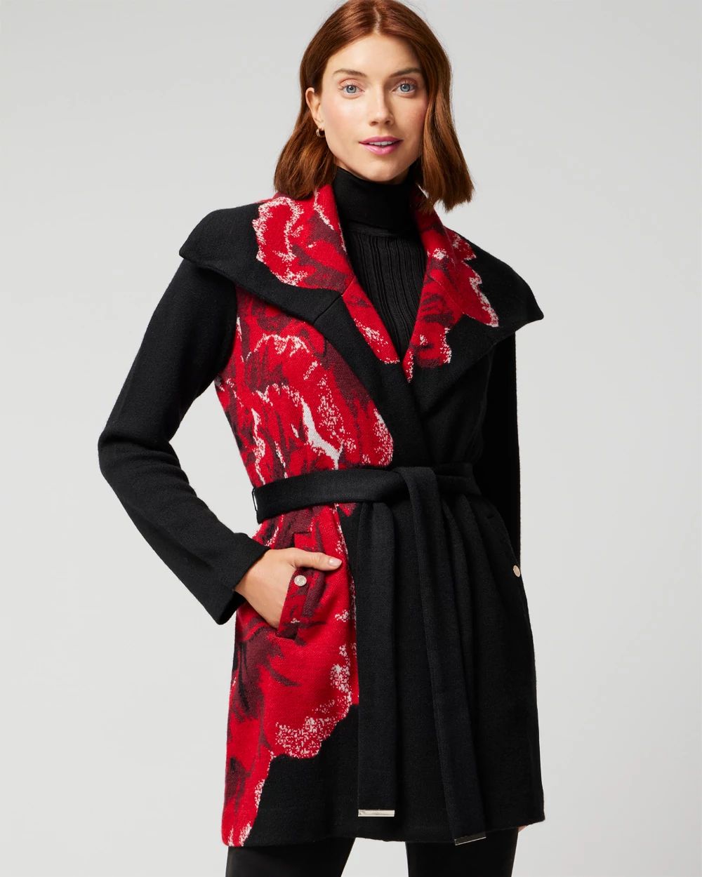 Jacquard Rose Sweater Coat