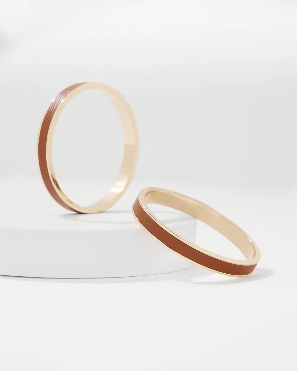 2-Pack Cognac Textured Leather Bangles click to view larger image.