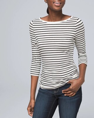 ¾ Sleeve Shirred-Side Knit Tee