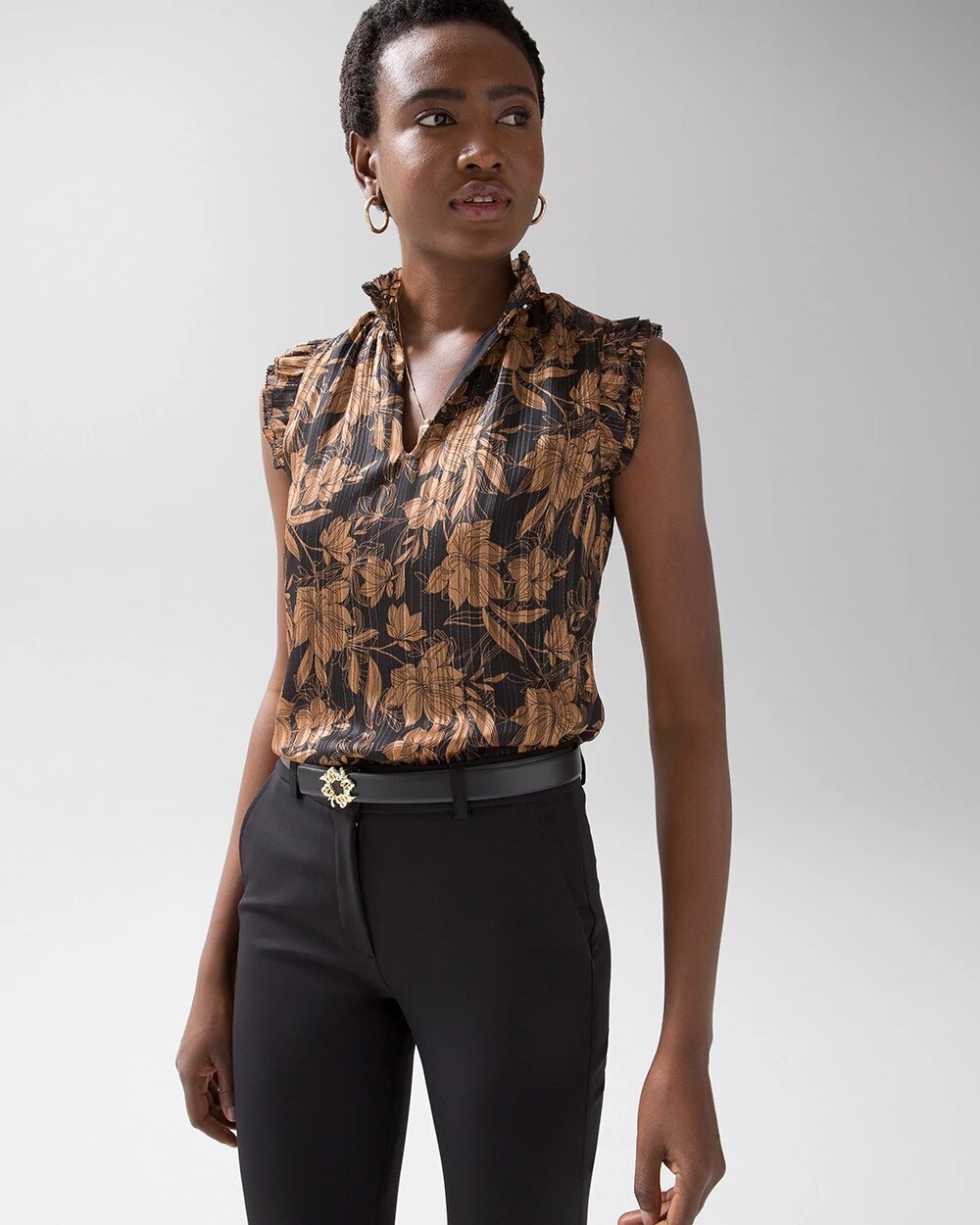 black sleeveless ruffle top
