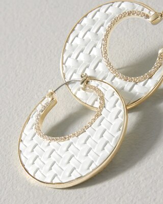 White Leather & Goldtone Earrings