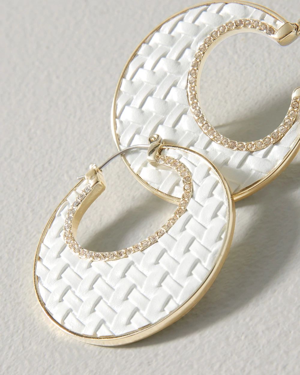 White Leather & Goldtone Earrings