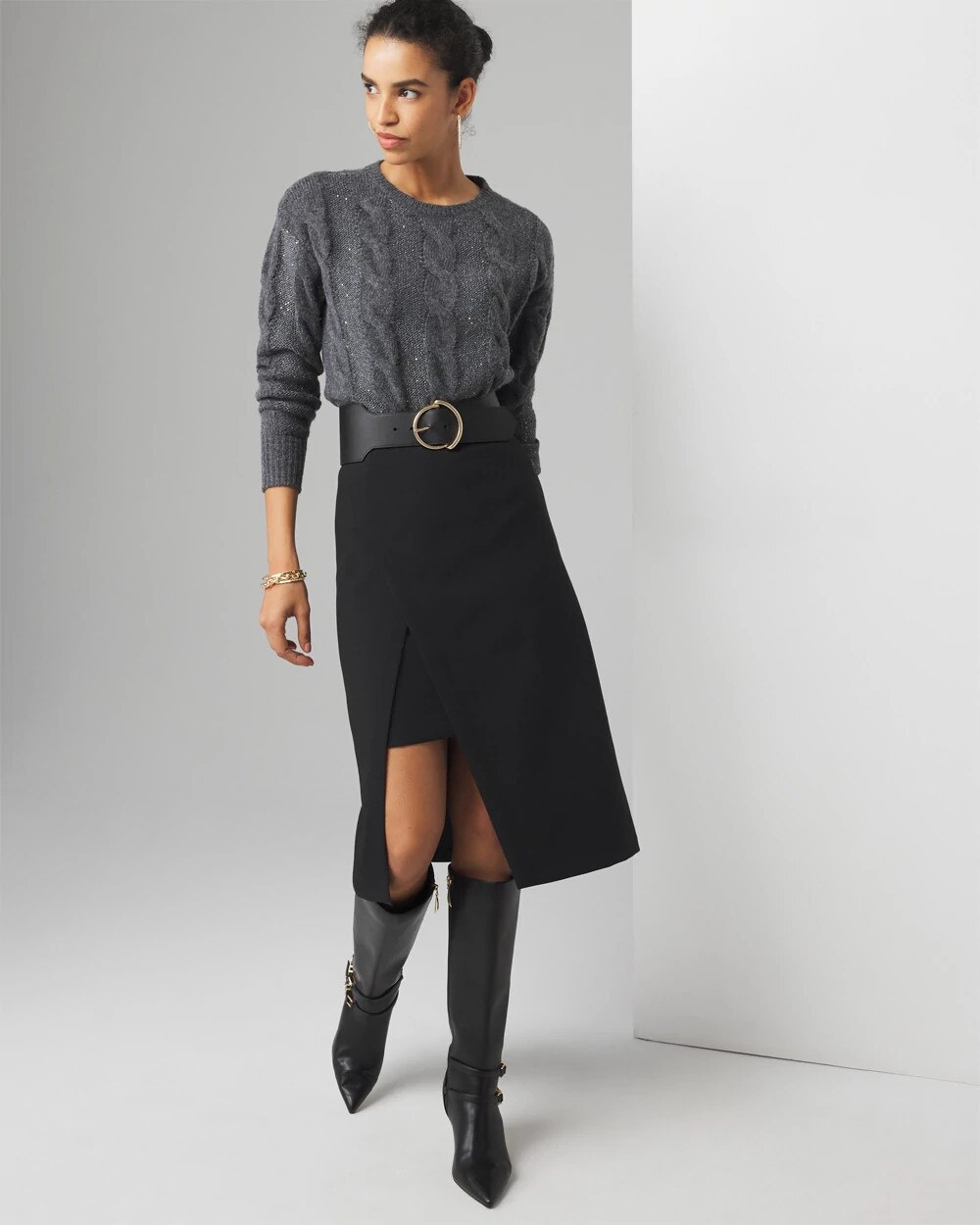 Sequin Cable Pullover Sweater - image 2