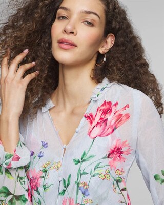 Long Sleeve V-Neck Pintuck Detail Blouse