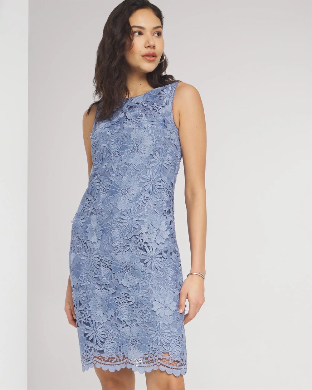 Sleeveless Embroidered Lace Shift Dress