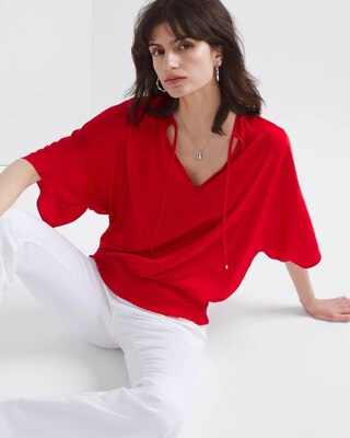 Elbow-Sleeve Smocked Bottom Kimono