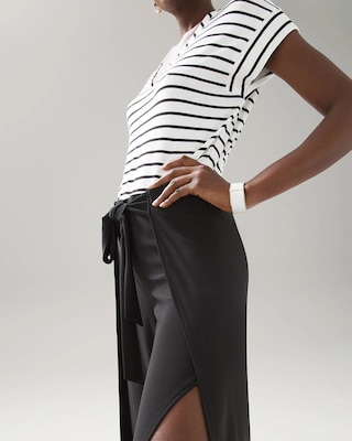 Petite Wide Leg Wrap Waist Cropped Pant
