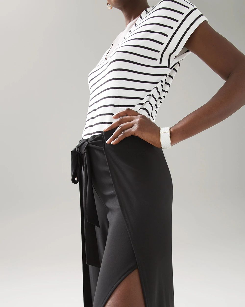 Petite Wide Leg Wrap Waist Cropped Pant