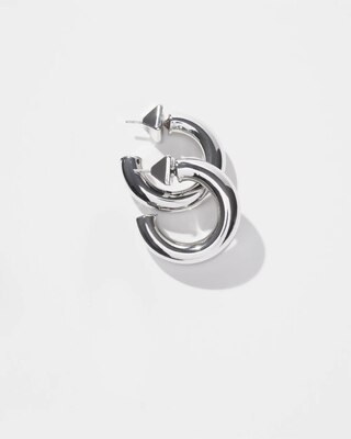 Silver Medium Thick Hoop Earrings