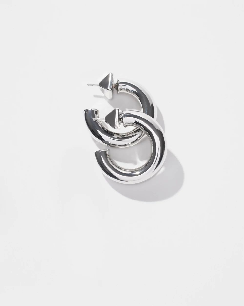 Silver Medium Thick Hoop Earrings