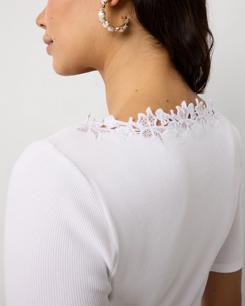 WHBM FORME™ Lace Trim V-neck Tee click to view larger image.