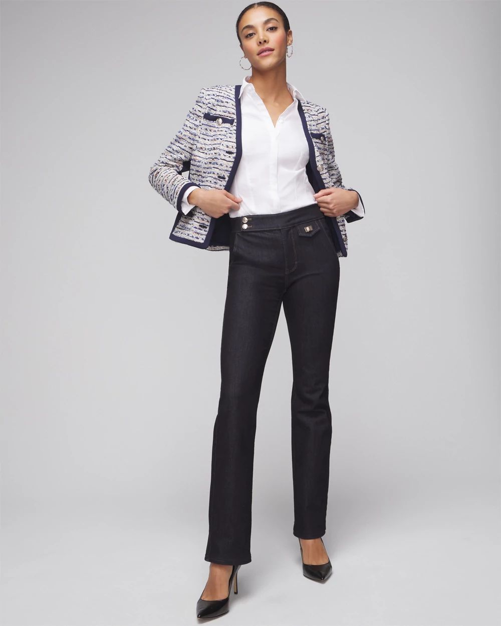 Petite Long Sleeve Seamed Detail Poplin Shirt click to view larger image.