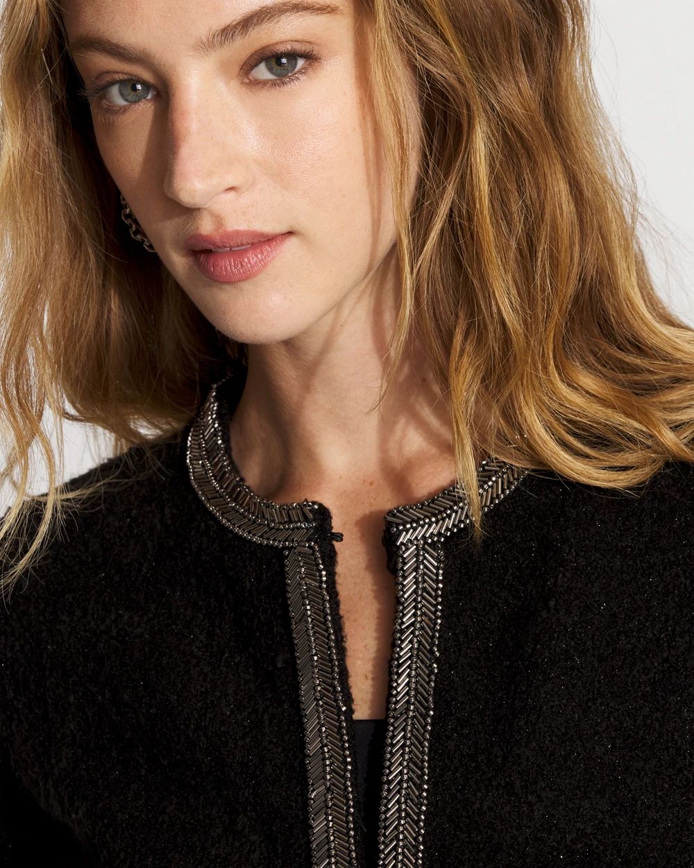 Embellished Tweed Sweater Jacket click to view larger image.