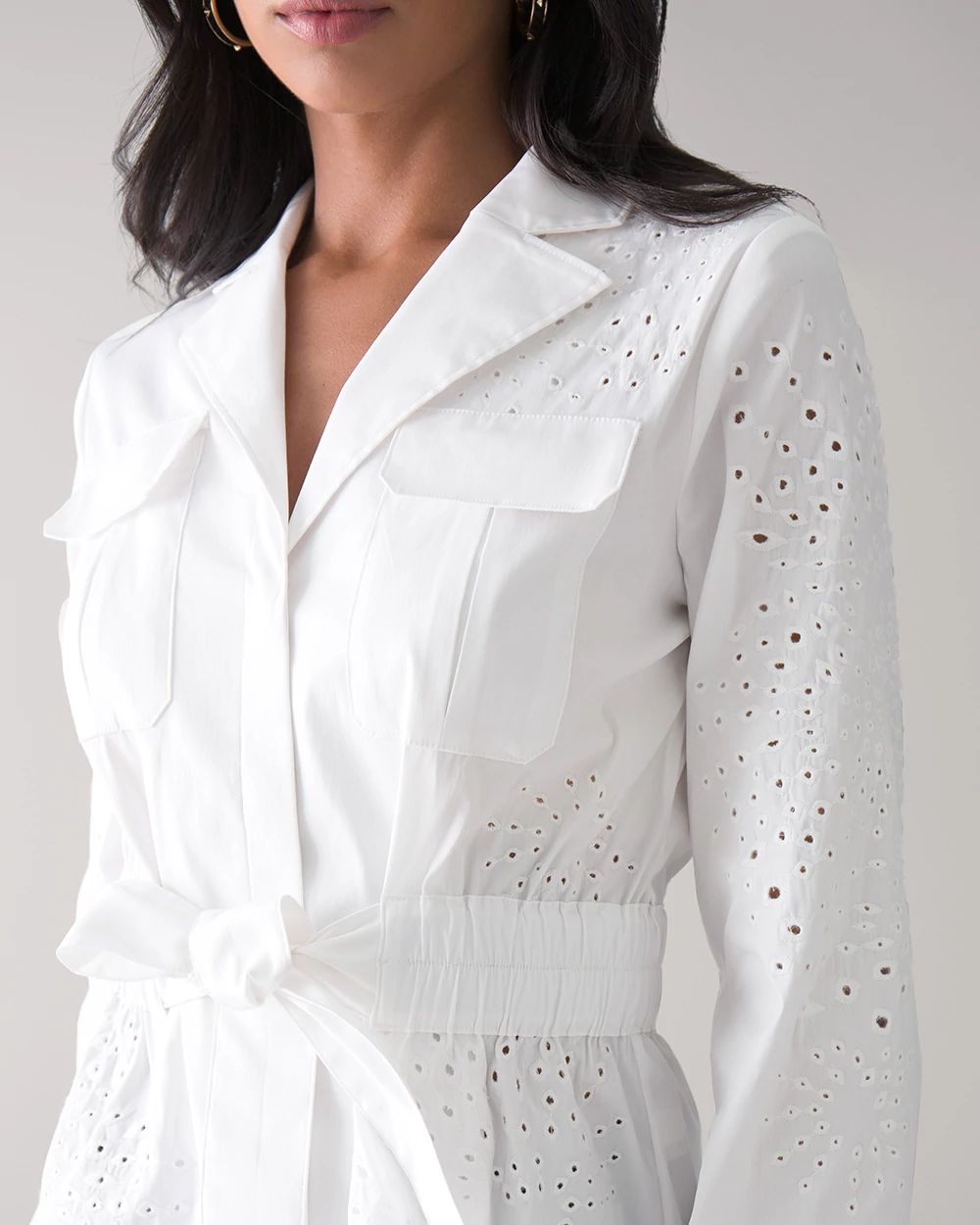 Tie-Waist Embroidered Poplin Shirt click to view larger image.