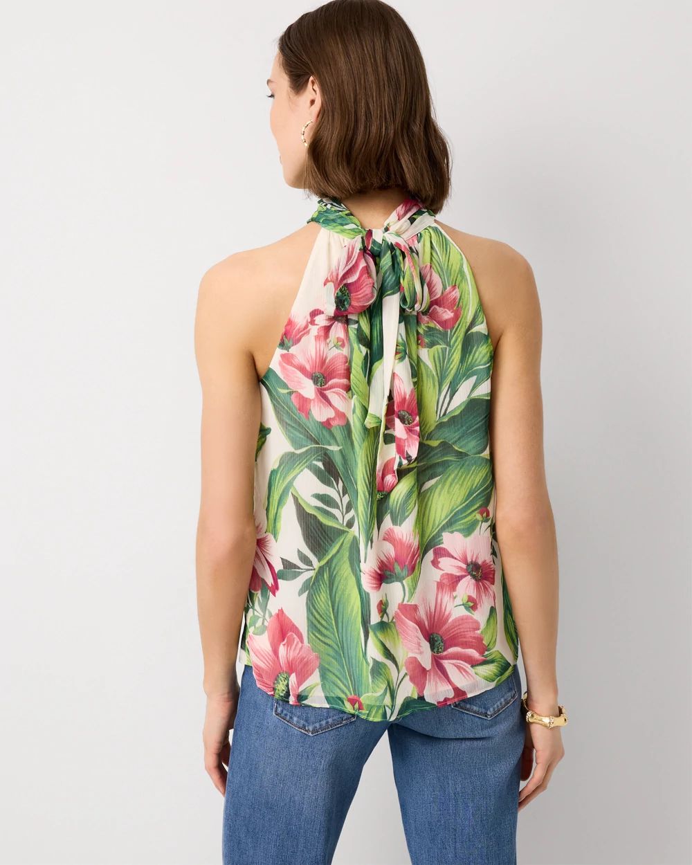 Chiffon Tie-Neck Keyhole Halter Top click to view larger image.