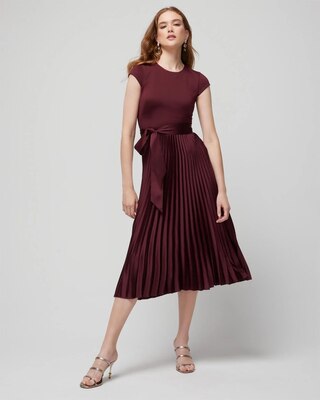 Scuba Knit & Satin Pleated Dress