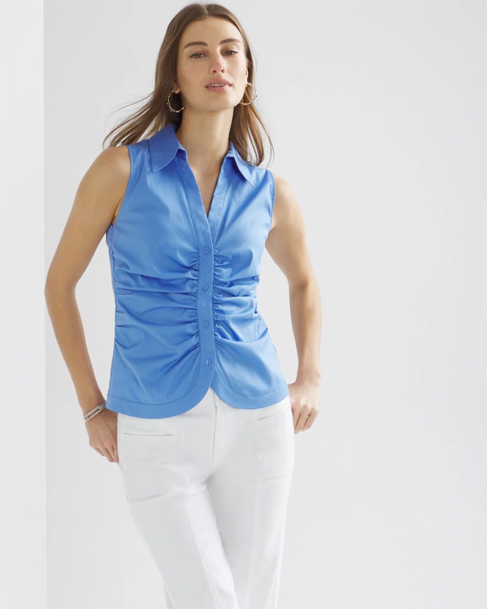 Petite Sleeveless Ruched Front Shirt