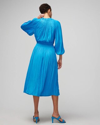 Tie-Neck Smocked Midi Dress