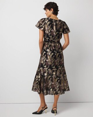Metallic Floral Surplice Midi Dress click to view larger image.