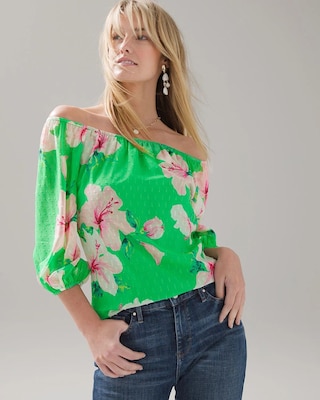 Pineapple-Print Off-the-Shoulder Top