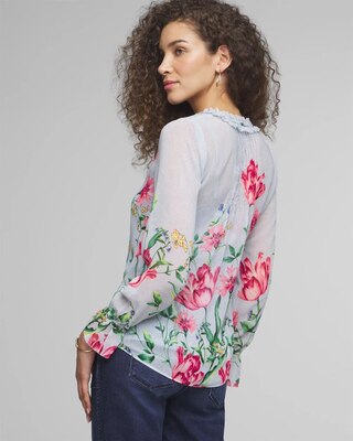 Long Sleeve V-Neck Pintuck Detail Blouse
