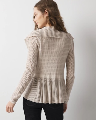Petite Long Sleeve Pointelle Peplum Cardigan click to view larger image.