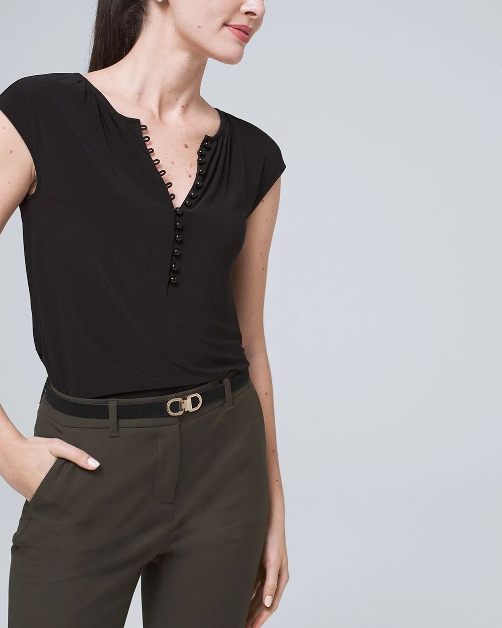 Button-Front Jersey Knit Top