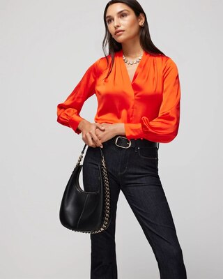 Long-Sleeve Pleated Detailed Blouse