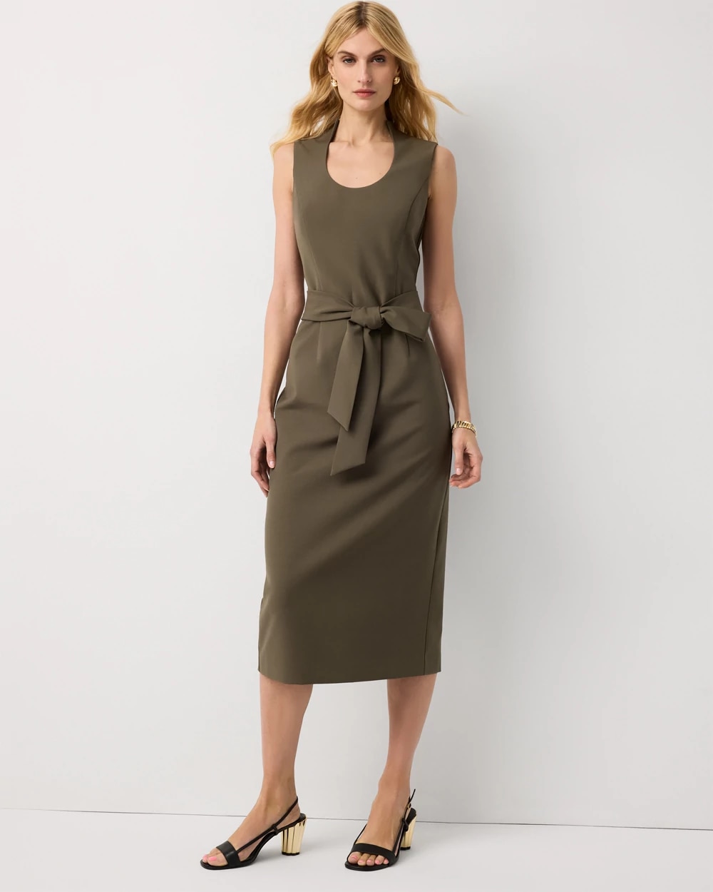 Women's Petite Sleeveless Belted Sheath Dress in Green size 0 | White House Black Market Women's Petite Sleeveless Belted Sheath Dress in Green size 0 | White House Black Market