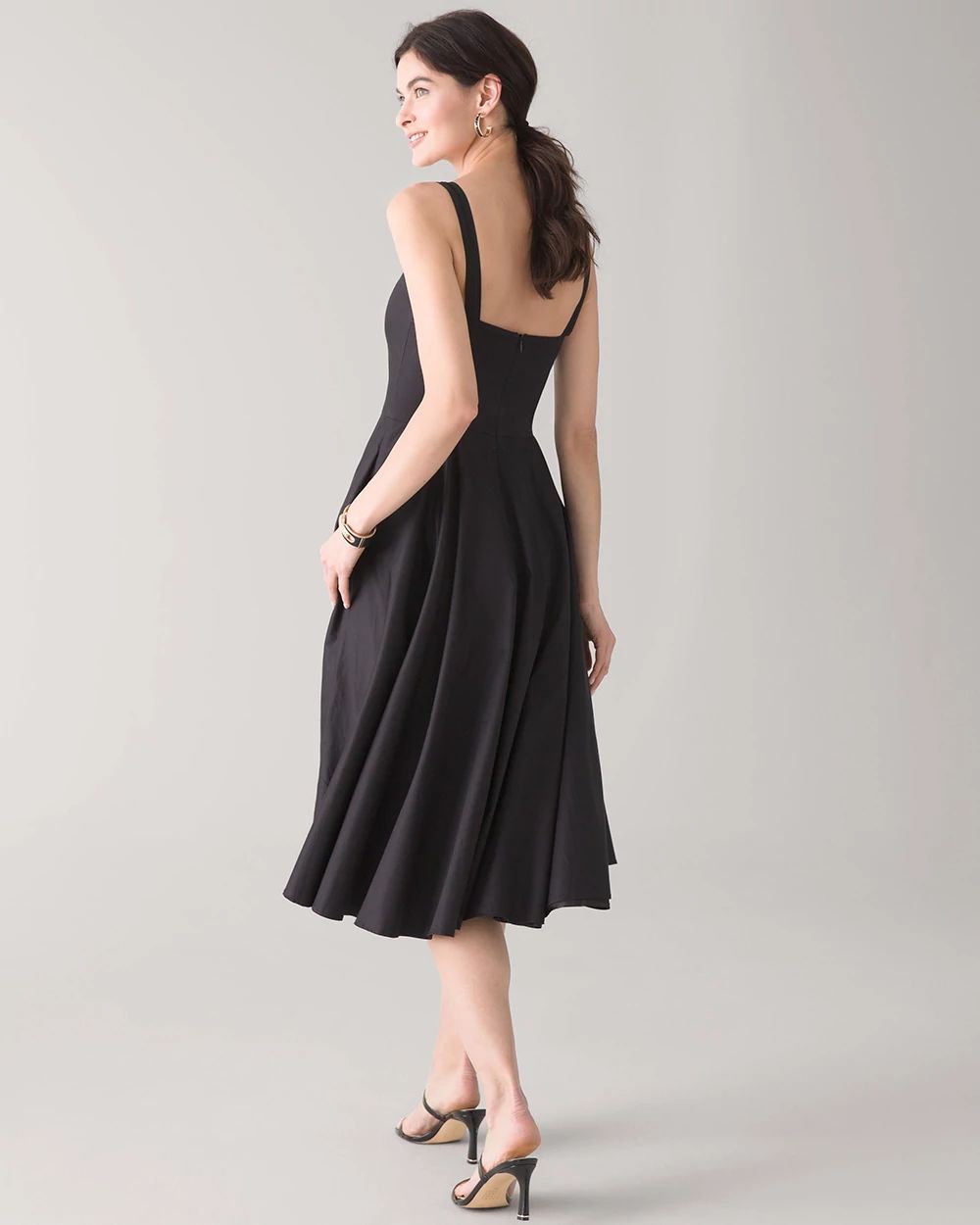 Button Front Fit Flare Midi Dress